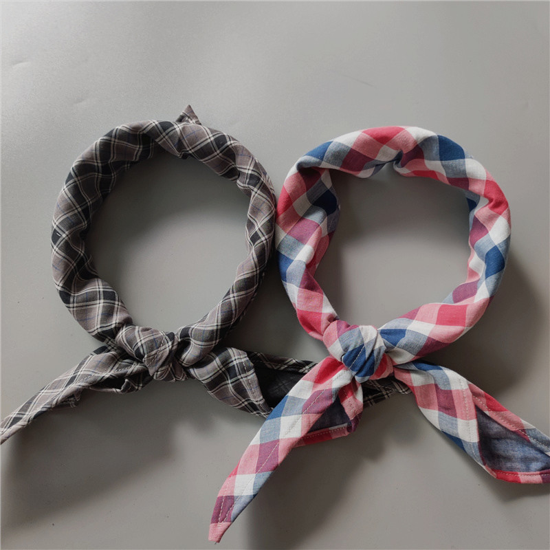 春秋三角巾格子纯棉领巾小围巾男