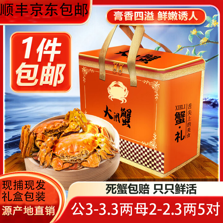 大闸蟹鲜活水产10只精品礼盒公蟹淡水螃蟹空运可全母湖顺丰空运