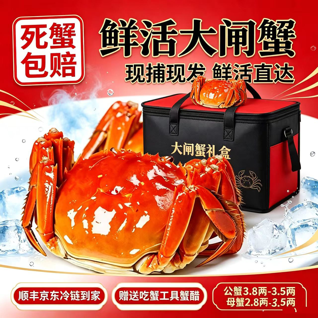 全母2.8两大闸蟹特大鲜活水礼盒包装产活蟹礼盒淡水螃蟹顺丰京东