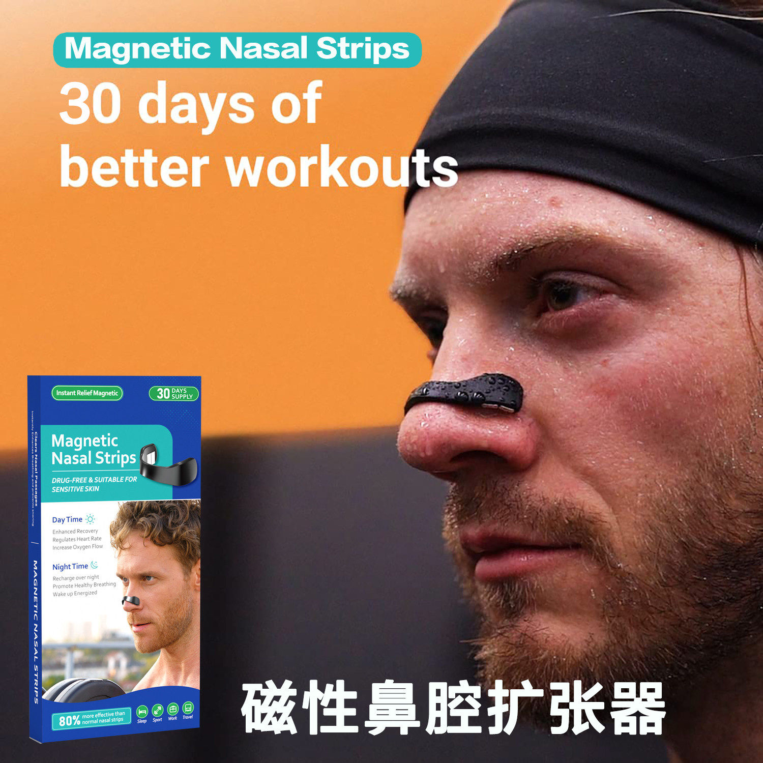 磁吸鼻扩张器Nasal Strips增加氧气摄入止鼾改善睡眠鼻塞防汗鼻夹图片