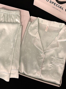 helloKitty高级感冰雪丝睡衣女款夏季天短袖短裤长裤三件套家居服