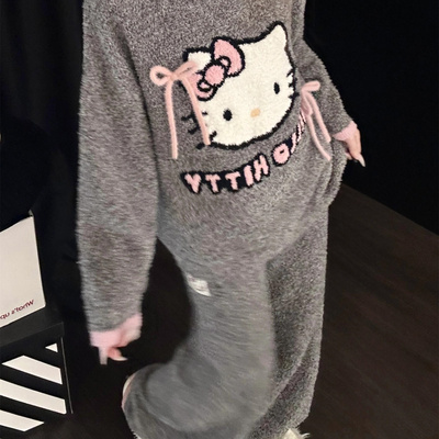 hellokitty半边绒睡衣女冬季保暖