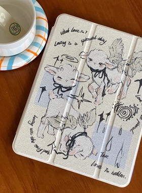 蓝色手绘牧羊适用苹果ipad10代平板保护套ipadair2024三折mini6/air5/air2高透ipadpro2024时尚ipad9可爱女生