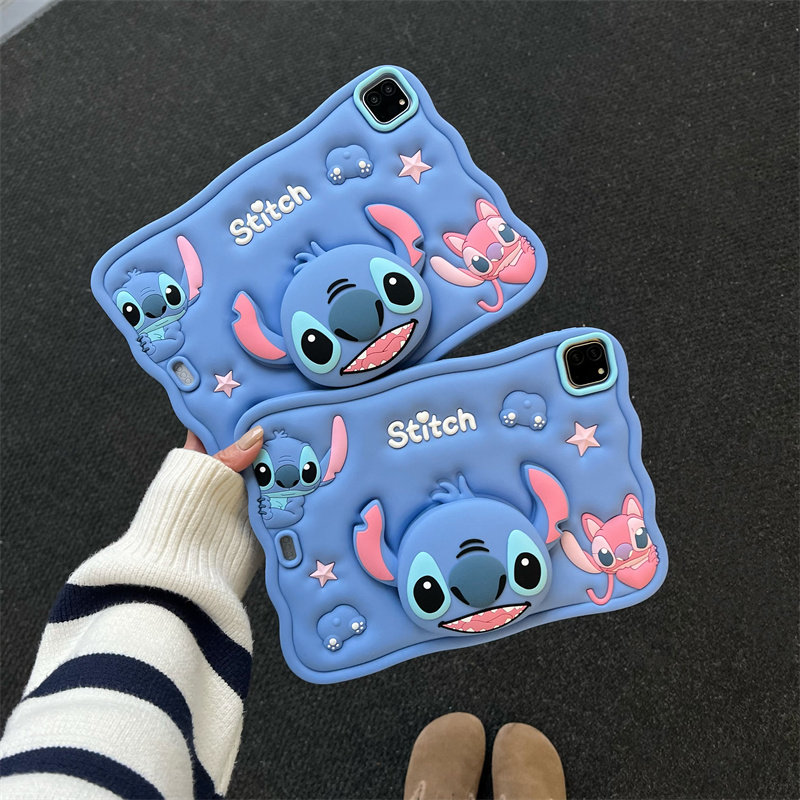 蓝色史迪仔适用苹果ipad10代平板保护套ipadair6伸缩支架mini6/air5/air2可爱ipadpro2024女款ipad5硅胶软套