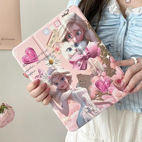 迪士尼公主适用苹果ipad10代平板保护套ipadair2024三折mini6/air5/air2镜面ipadpro2024时尚ipad9亚克力女生