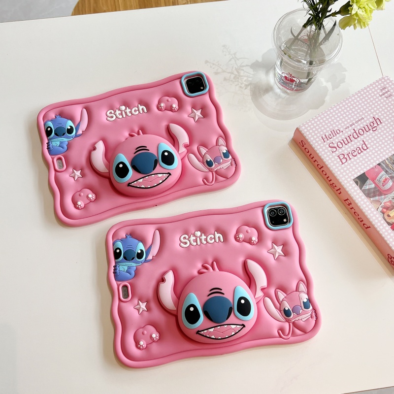 粉色史迪仔适用苹果ipad10代平板保护套ipadair5伸缩支架ipad9/air7/mini6/7可爱ipadpro软套ipad11代硅胶壳