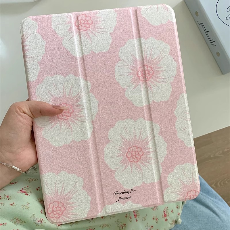 简约粉底大花适用苹果ipad10代平板保护套ipadair2024三折mini6/air5/air2镜面ipadpro2021时尚ipad9亚克力女