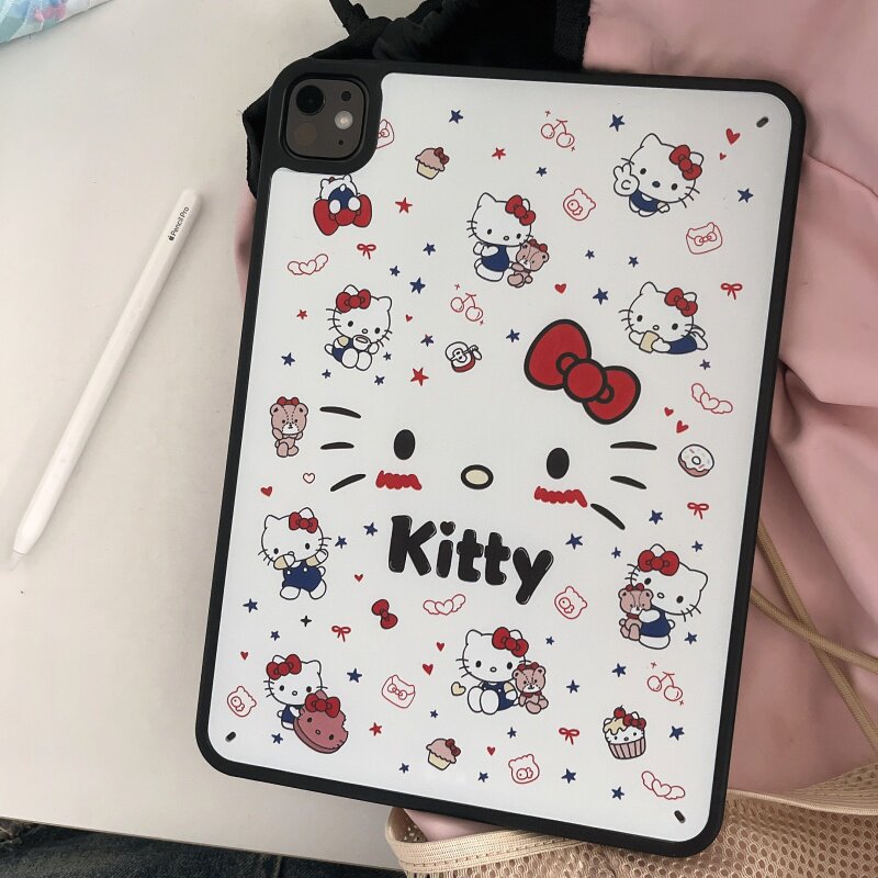 白底KT猫涂鸦适用苹果ipad10代/ipad11代平板保护套ipadair6磨砂mini7/air5防摔ipadpro2024简约ipad5/air6