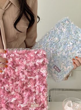 蓝粉毛绒适用苹果ipad10代平板保护套ipadair2024旋转mini6/7/air5/air2防摔ipadpro时尚女款ipad9亚克力硬壳
