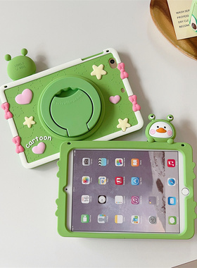 360旋转支架绿色青蛙鸭子适用苹果ipad10代平板保护套ipadair6硅胶mini6/air5/air2可爱ipadpro软套ipad9女生