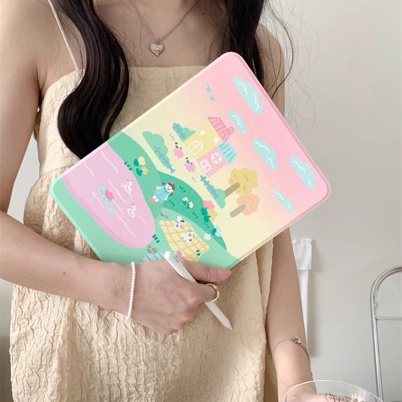 可爱漫画女孩适用苹果ipad10代平板保护套ipadair6旋转mini6/air5/air3/air2防摔ipadpro2024时尚ipad8亚克力