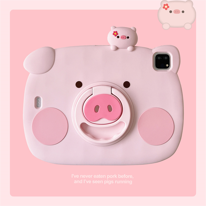 360旋转支架趴趴大猪头适用苹果ipad10代平板保护套ipadair6硅胶mini6/air5可爱ipadpro2024软壳ipad9高品质
