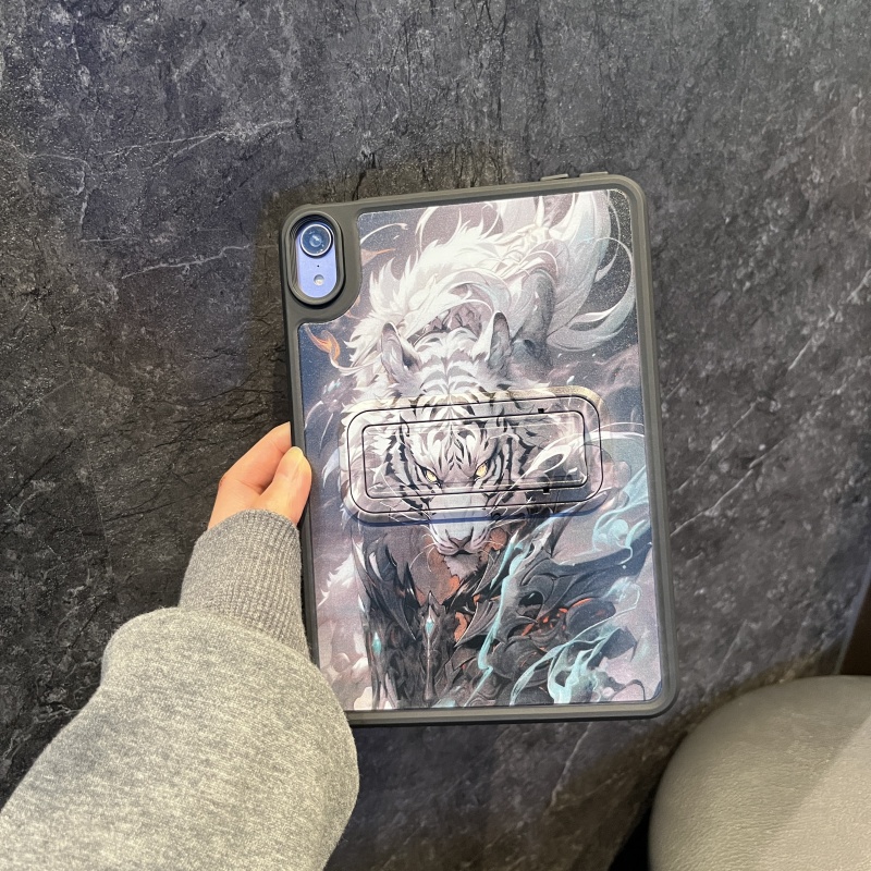 支架肤感壳白色老虎适用苹果ipad10代平板保护套ipadair6磨砂mini6/air5防摔ipadpro2024简约ipad9代/air2