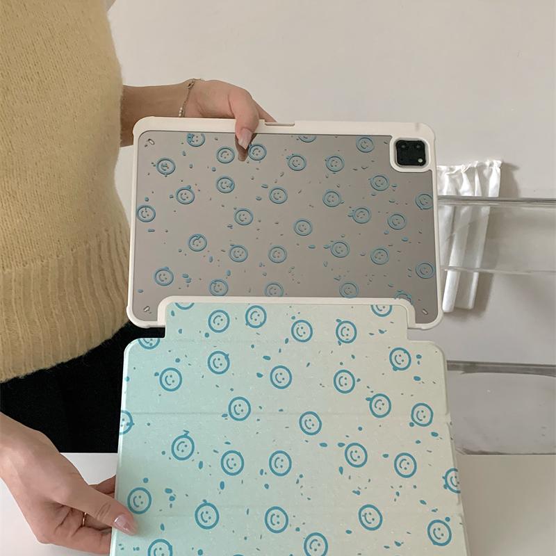 渐变蓝色笑脸适用苹果ipad10代平板保护套ipadair2024三折mini6/air5/air2镜面ipadpro2024时尚ipad9亚克力女