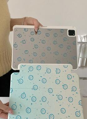 渐变蓝色笑脸适用苹果ipad10代平板保护套ipadair2024三折mini6/air5/air2镜面ipadpro2024时尚ipad9亚克力女