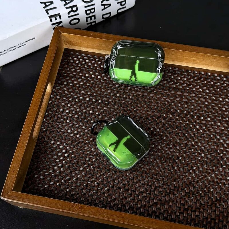 绿色艺术人影适用苹果AirPodspro2耳机壳airpods2/3/4耳机保护套airpodspro3个性创意无线蓝牙波浪纹耳机壳