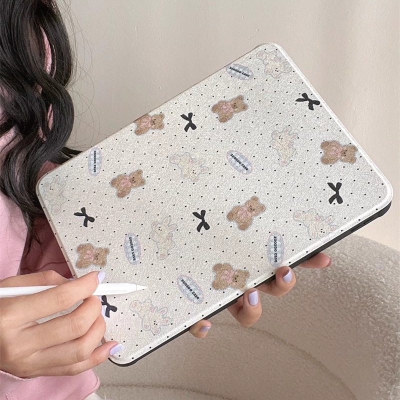 波点蝴蝶结小熊兔子适用苹果ipad10代平板保护套ipadair2024旋转mini6/air5防摔ipadpro2024时尚ipad9亚克力
