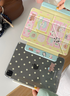 黄色波点腊肠狗拼图适用苹果ipad10代平板保护套ipadair2024磁吸分离mini6/air5透明ipadpro2021时尚ipad9女