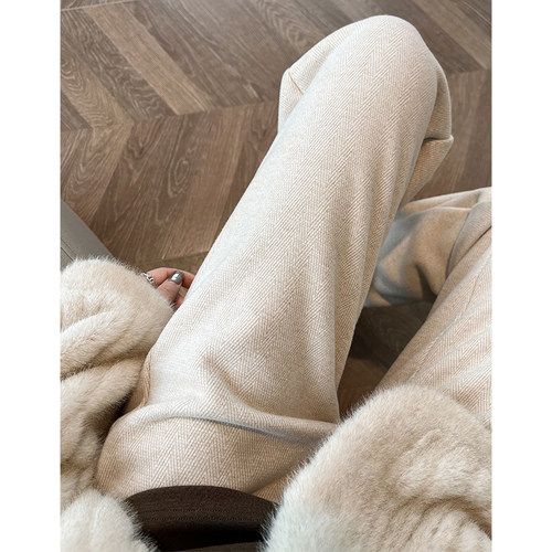 2025新款人字纹高端毛呢阔腿裤