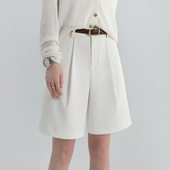 白色西装 高腰休闲日系显瘦冰丝直筒阔腿a字五分中裤 短裤 女夏薄款