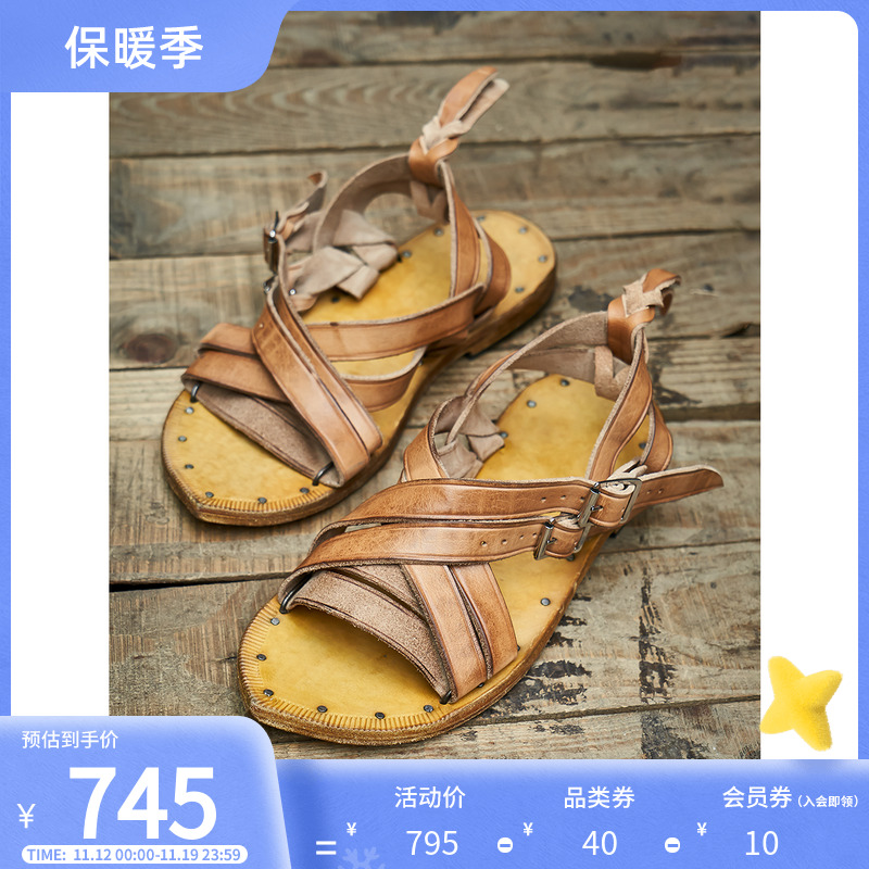 玩儿·印第安人 墨西哥凉鞋 美国植鞣牛皮 手工编织复古水洗做旧