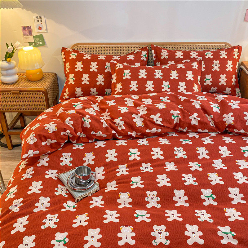 纯棉被套全棉单件磨毛四件套加厚