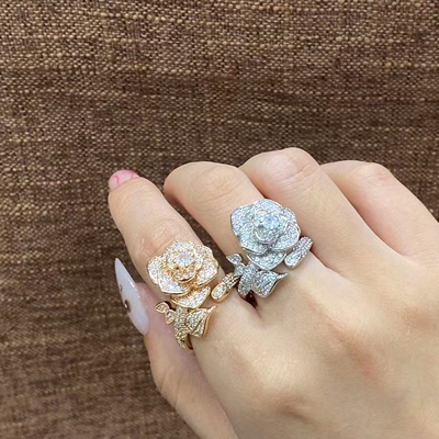 水钻玫瑰合金开口可调女戒