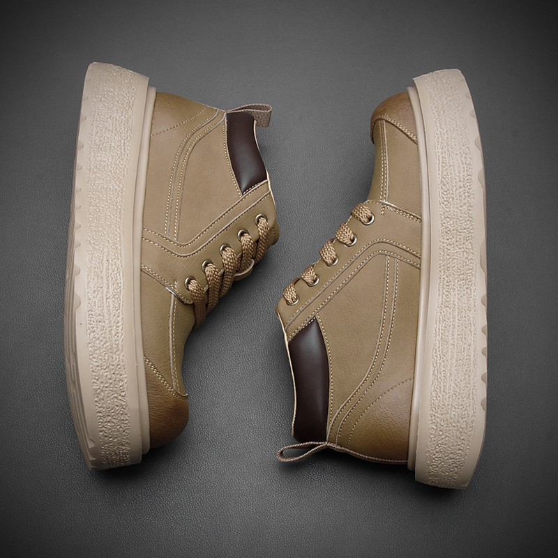 真皮厚底马丁靴男高帮工装靴英伦复古男士大头大黄靴百搭秋冬男鞋