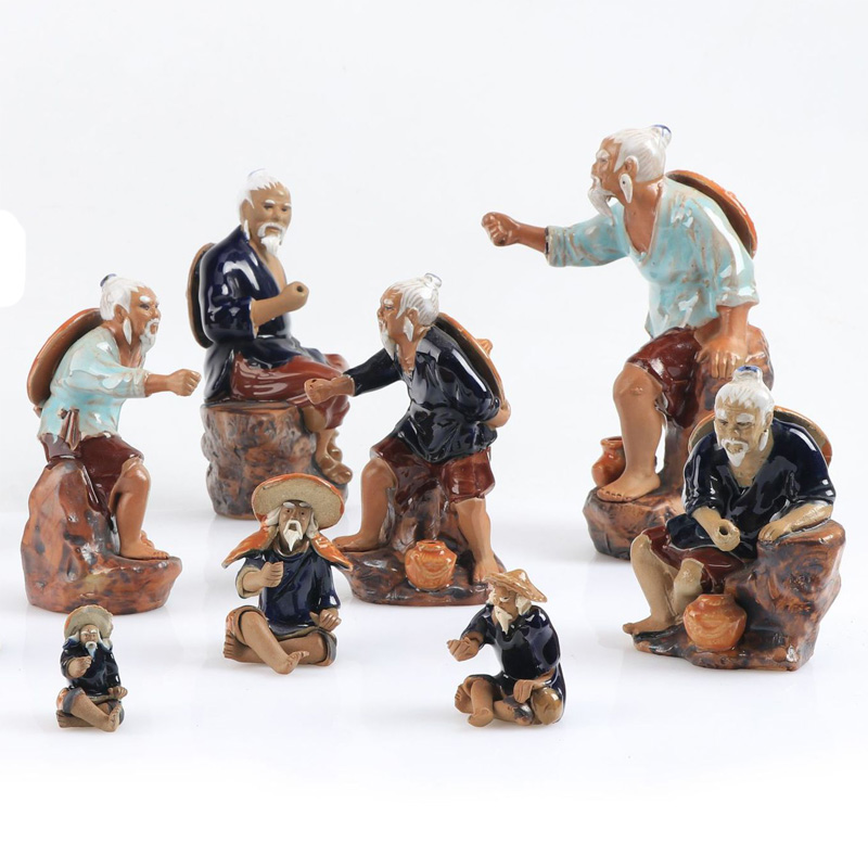 陶瓷钓鱼老渔翁鱼缸假山上水石头流水喷泉摆件配件客厅装饰姜太公