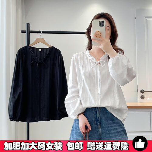 春秋款大码套头纯棉衬衫法式减龄