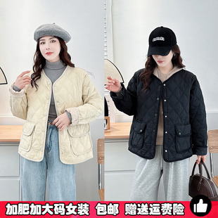 棉衣外套200斤加肥简约百搭羽绒棉服胖妹mm小棉袄 轻薄款 大码 女装