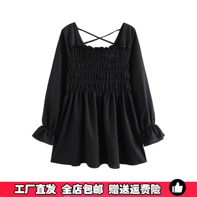 特大码松紧收腰方领娃娃衫女胖MM