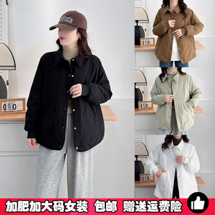 薄款 秋冬季 棉衣外套200斤胖mm简约百搭Polo领棉服上衣袄 女装 大码