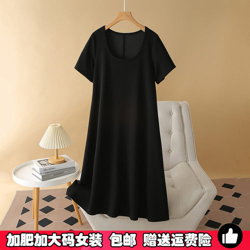 大码女装修身显瘦薄款短袖连衣裙