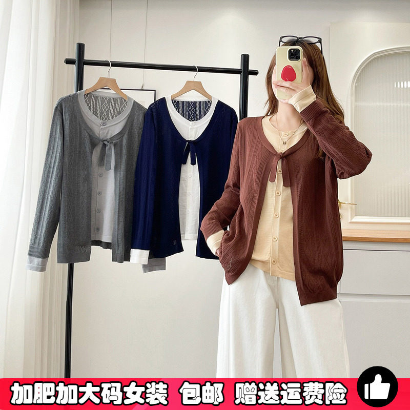 秋季大码假两件针织衫女薄款毛衣图片