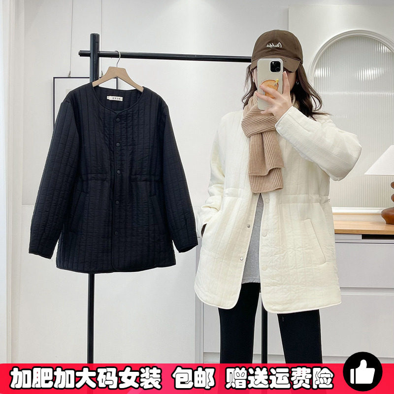 韩版大码中长款棉衣女收腰显瘦宽松棉服秋冬季百搭胖mm轻薄款棉袄