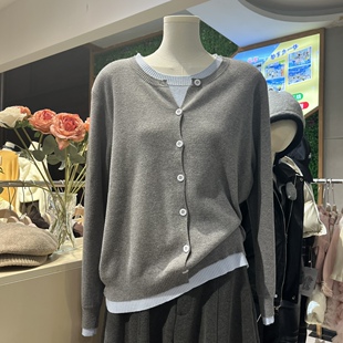 外套上衣 开衫 大码 圆领安可拉红假两件针织毛衣女早秋胖mm显瘦长袖