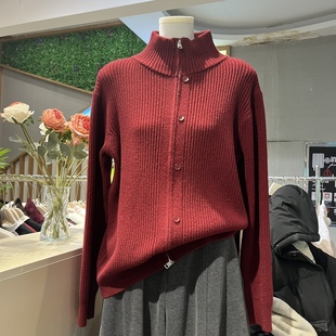 设计感双拉链坑条长袖针织衫开衫女毛衣2025秋冬新款打底衫上衣潮