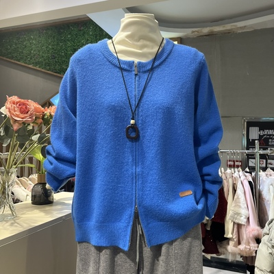 韩版双拉链加厚内搭毛衣外套女秋冬加厚软糯慵懒休闲百搭针织开衫