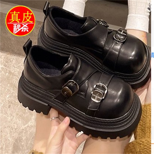品牌撤柜真皮春秋2026英伦风皮鞋玛丽珍鞋女粗跟厚底增高乐福鞋潮