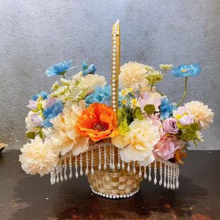 汉服摄影道具花篮古风舞蹈拍摄花篮魏晋风田园小花篮直播竹编小篮