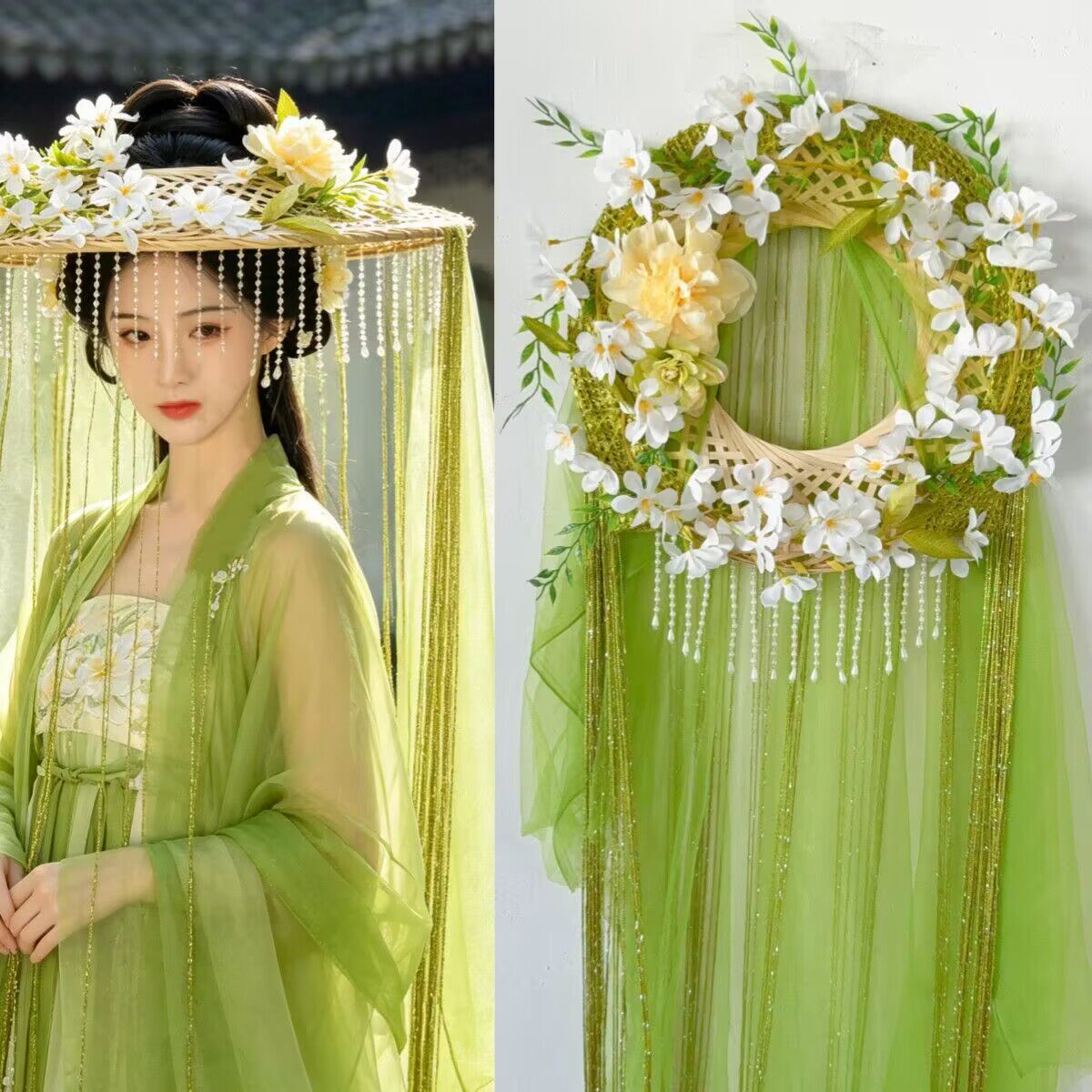 杨柳意帷帽汉服斗笠纱帽古风超长流苏防晒超仙纱幔帽子拍照道具