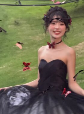 黑纱礼服拍照道具黑头纱