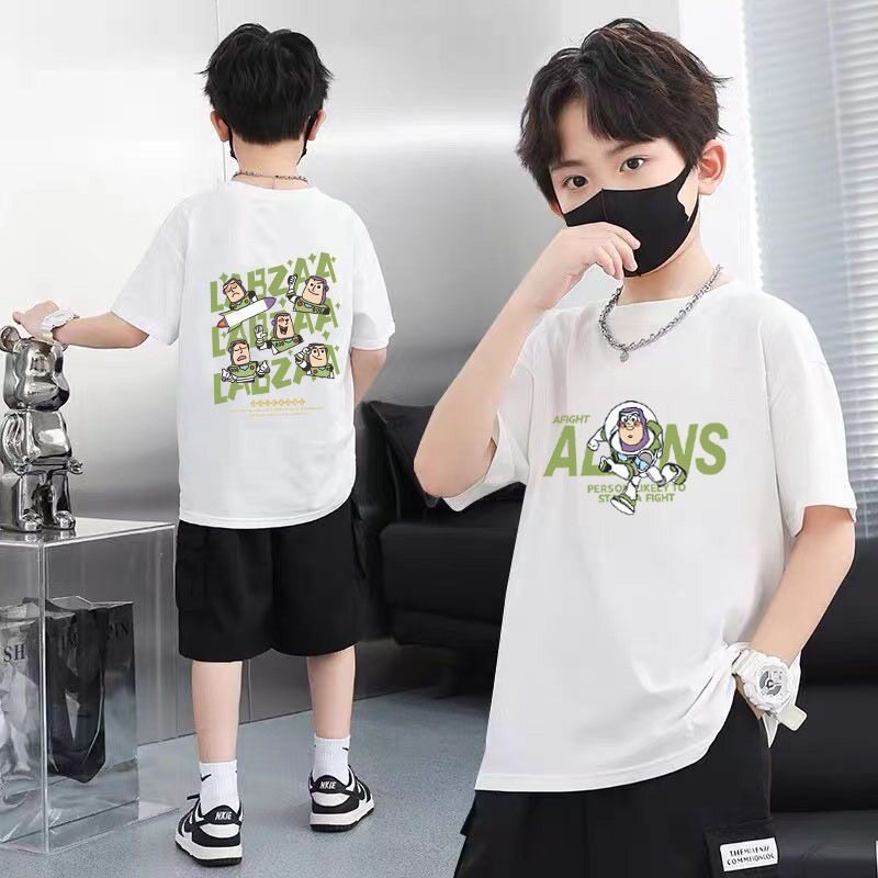 纯棉短袖t恤男款2026新款夏季潮牌小学初中学生帅气儿童全棉上衣