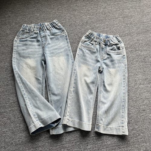 女童春秋松紧腰阔腿牛仔裤