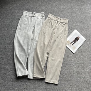 休闲裤 小码 女裤 早春新款 女宽松高腰显瘦简约百搭松紧腰萝卜老爹裤