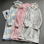 连帽家居服睡裙 保暖珊瑚绒长款 吸湿发热法兰绒冬季 睡袍睡衣男女款