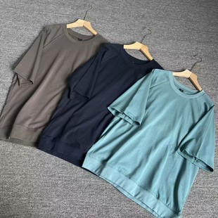 T恤夏季 日单男装 插肩短袖 收边T恤衫 百搭简约纯色圆领上衣 纯棉短袖