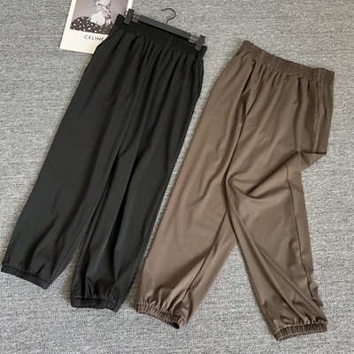 外贸女装束脚休闲裤女秋季新款宽松百搭松紧腰弹力纯色舒适长裤