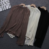 喇叭袖 日单大码 套头上衣 高级感立领褶皱打底衫 女春秋季 女装 法式